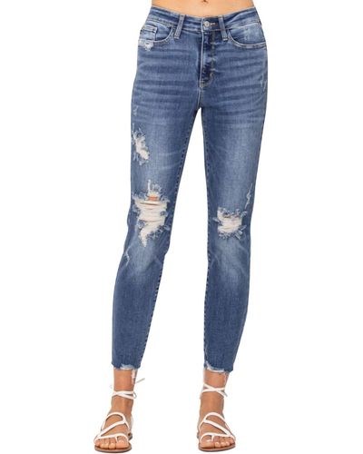 Judy Blue Destroyed High Rise Relaxed Fit Jean - Blue
