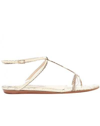 Jimmy Choo Nude Scaled Leather Strappy Thong Flat Sandals - White