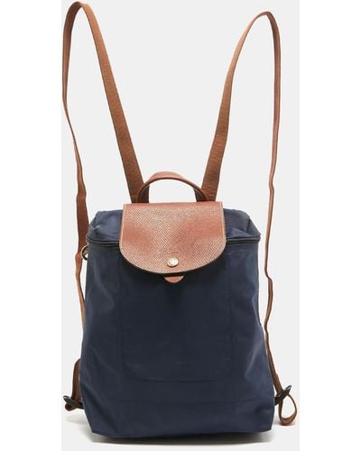 Longchamp Brown/navy Nylon Le Pliage Backpack - Blue