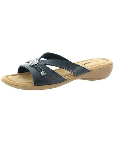 Minnetonka Siesta Leather Slip On Slide Sandals - Blue