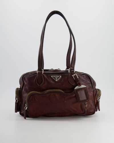 Prada Leather Pocket Shoulder Bag With Logo - Brown