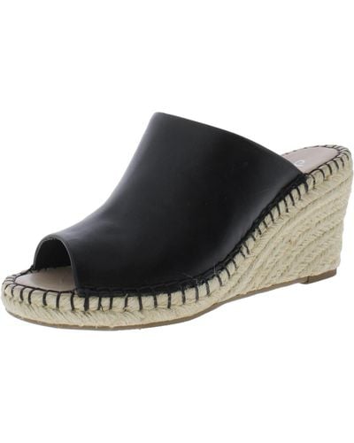 Charles David Nautical Faux Leather Espadrille Wedge Sandals - Black