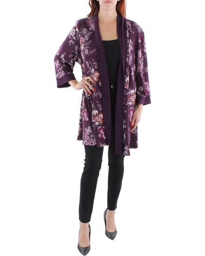 R & M Richards Plus Knit Floral Duster Blazer - Purple