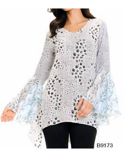 Adore Chiffon Top With Bell Sleeves - Gray