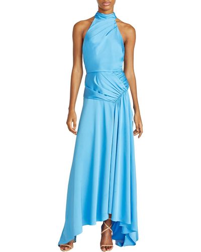 THEIA Gathered Hi-low Halter Dress - Blue