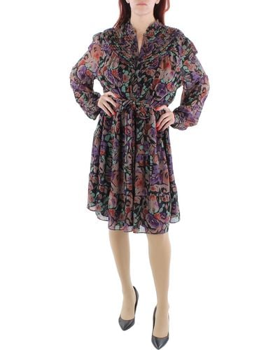 Lauren by Ralph Lauren Plus Chiffon Floral Fit & Flare Dress - Multicolor