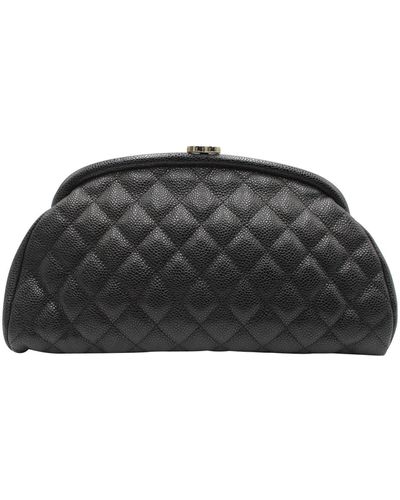 Chanel Timeless Clutch In Black Quilted Caviar Leather