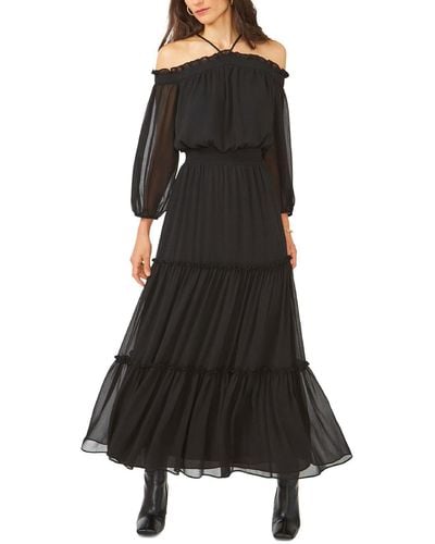 1.STATE Chiffon Smocked Maxi Dress - Black
