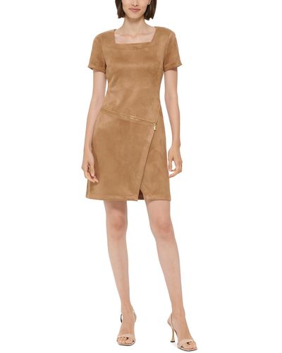 Calvin Klein Faux Suede Mini Sheath Dress - Natural