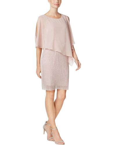 Connected Apparel Metallic Shimmer Capelet Dress - Pink