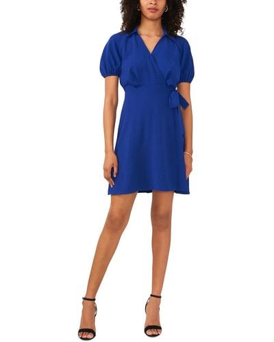 Msk Petites Mini Puff Sleeve Fit & Flare Dress - Blue