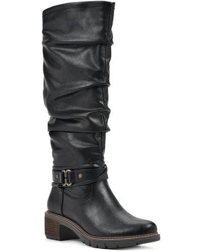 White Mountain Crammers Faux Leather Slouchy Knee-high Boots - Black