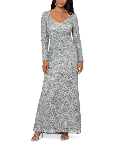Xscape Lace Sequined Evening Dress - Gray