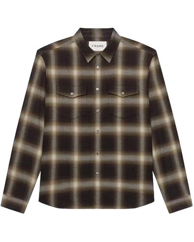 FRAME Brushed Cotton Plaid Shirt - Brown