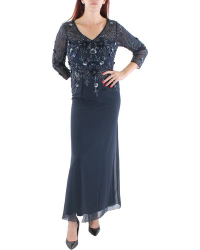 Marina Embellished Maxi Evening Dress - Blue