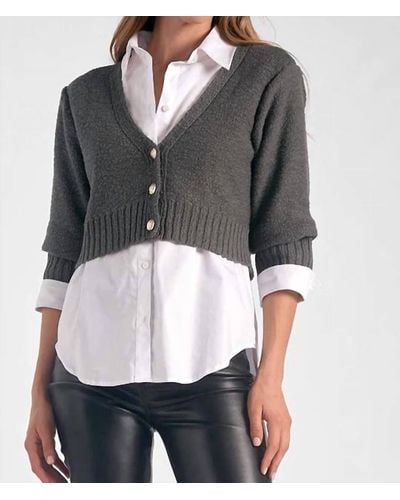 Elan Layered Sweater Top - Gray