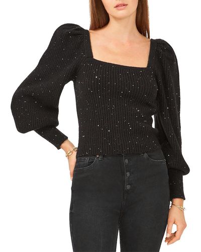 1.STATE L13241359 Shimmer Ribbed Pullover Sweater - Black