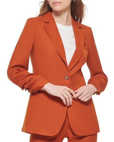 Calvin Klein Linen Blend Ruched One-button Blazer - Orange