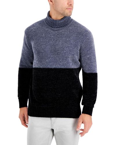 Alfani Equator Chenille Colorblock Turtleneck Sweater - Blue