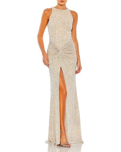 Mac Duggal Sequin Ruched Evening Dress - White