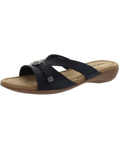 Minnetonka Siesta Leather Slip On Slide Sandals - Black