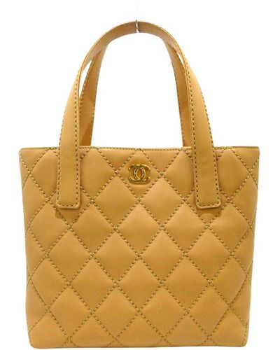 Chanel Wild Stitch Leather Tote Bag (pre-owned) - Yellow