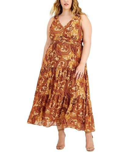 Taylor Plus Tiered Long Evening Dress - Brown