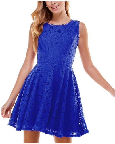 City Studios Juniors Lace Trim Mini Fit & Flare Dress - Blue