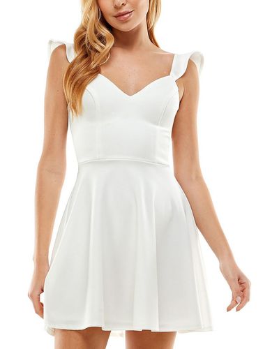 City Studios Juniors Puff Sleeve Mini Fit & Flare Dress - White