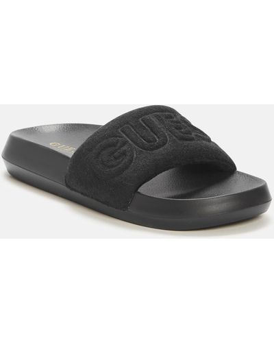 Guess Factory Paxtons Terry Cloth Pool Slides - Gray