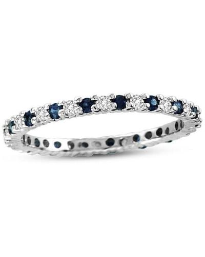 Suzy Levian 14k White Gold Diamond And Sapphire Eternity Band Ring - Blue