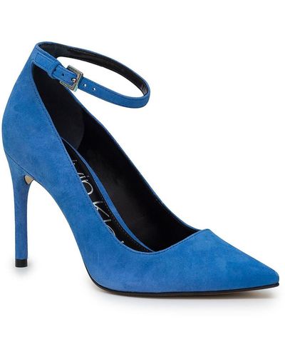 Calvin Klein Demma Suede Ankle Strap Loafer Heels - Blue