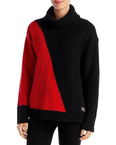 Karl Lagerfeld Cowl Neck Knit Pullover Sweater - Red