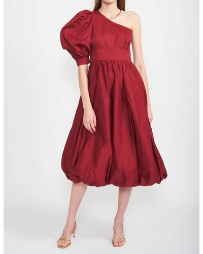 En Saison Cotton Poplin One Shoulder Midi Dress - Red