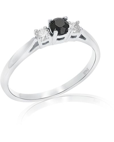 Vir Jewels 1/2 Cttw 3 Stone Black And White Diamond Engagement Ring 14k White Gold - Metallic