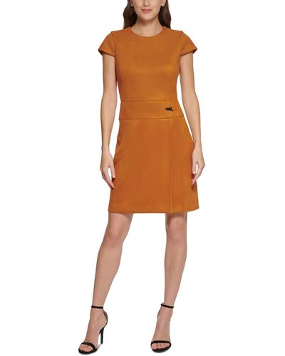 DKNY Petites Faux Suede Mini Sheath Dress - Orange