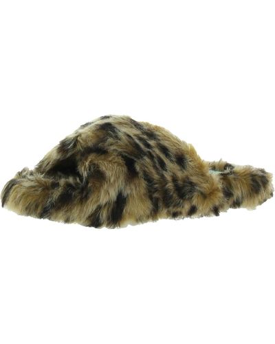 Diba True Faux Fur Animal Print Slide Slippers - Green