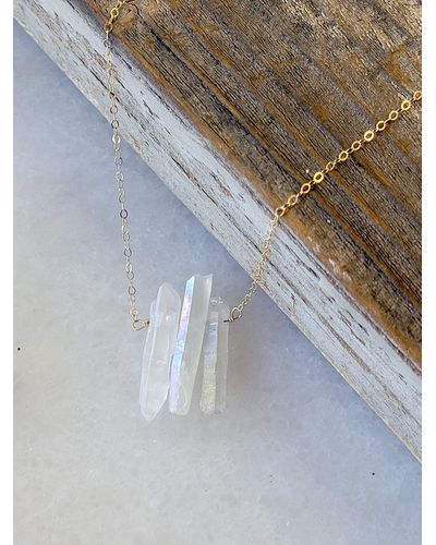 A Blonde and Her Bag Three Raw Rainbow Quartz Crystal Pendant Necklace - Blue