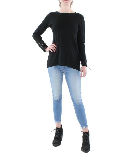 Philosophy String Sleeve Ribbed Pullover Top - Black