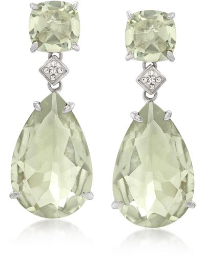 Ross-Simons Prasiolite Drop Earrings With Diamond Accents - Green