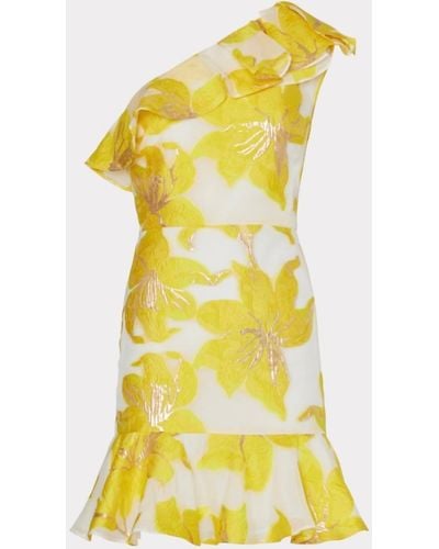 MILLY Nila Metallic Fleur Jacquard Ruffle Dress - Yellow