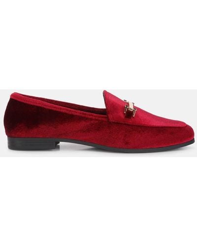 LONDON RAG Evelio Horsebit Embellished Velvet Loafers - Red