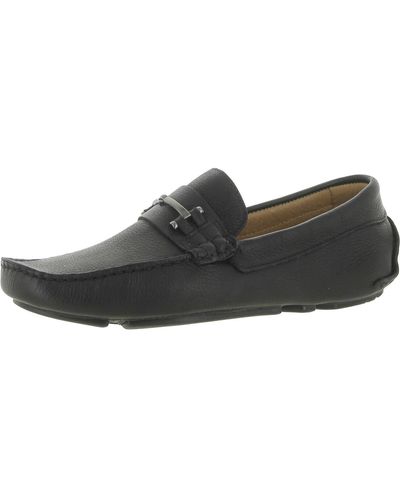 Massimo Matteo Driver Leather Slip On Loafers - Black