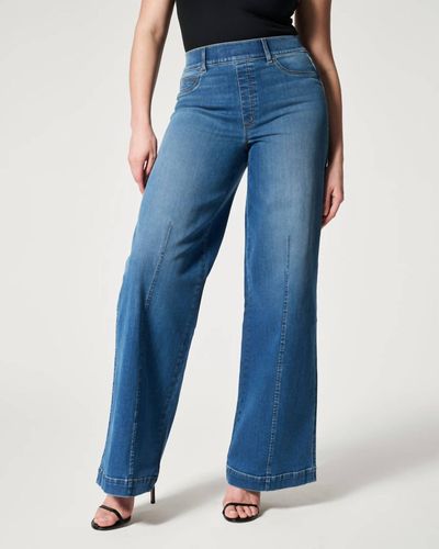 Spanx Seamed Front Wide Leg Jeans In Vintage Indigo - Blue