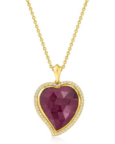 Ross-Simons Ruby And . White Topaz Heart Pendant Necklace - Pink