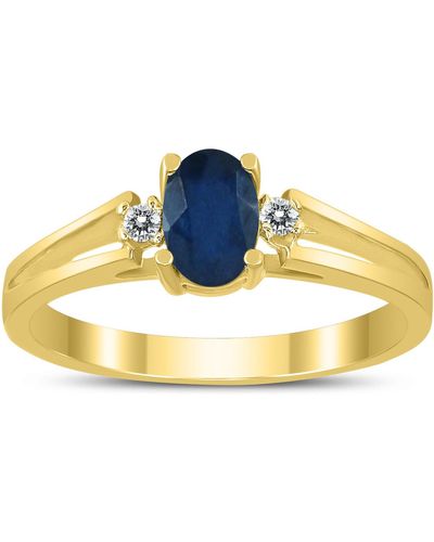 Monary 6x4mm Sapphire And Diamond Open Three Stone Ring - Blue