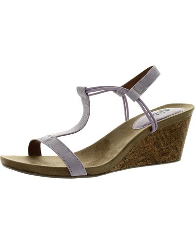 Style & Co. Mulan T-strap Man Made Wedge Sandals - Metallic