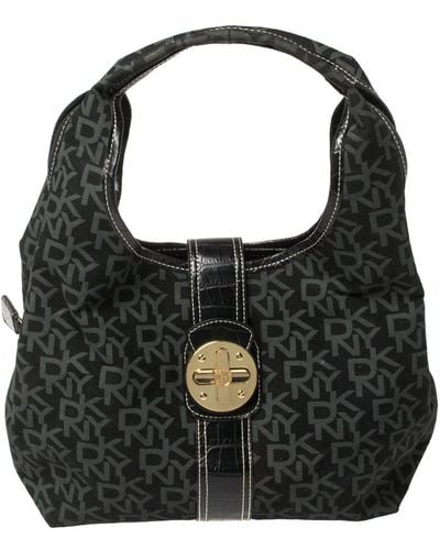 DKNY Signature Canvas And Leather Hobo - Black