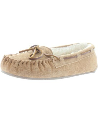 Minnetonka Lodge Trapper Suede Slip-on Moccasin Slippers - Natural