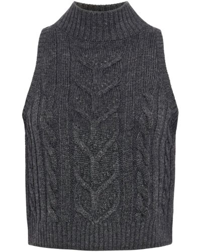 L'Agence Bellini Sleeveless Turtleneck Sweater - Gray